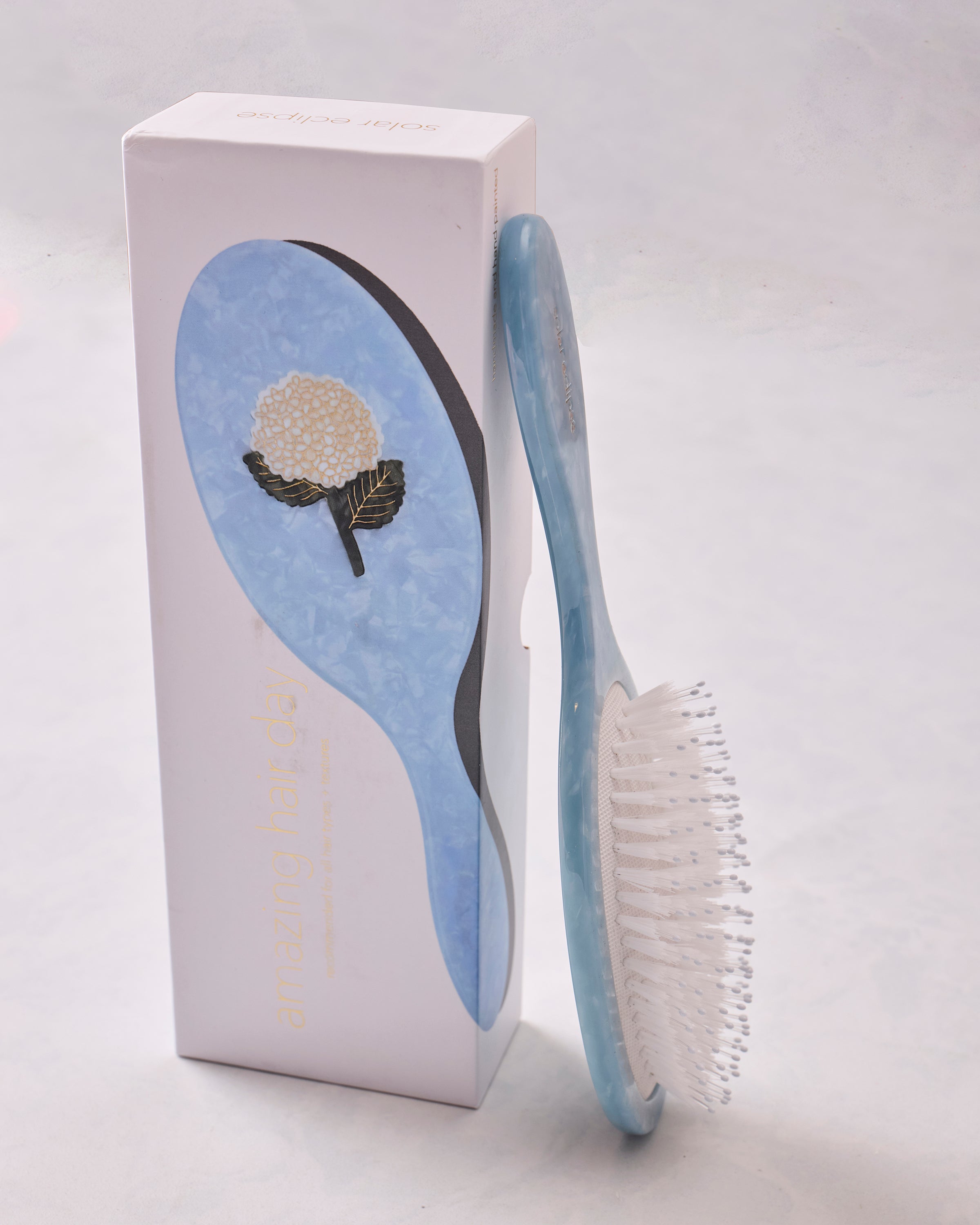 Blue Combo - Hand Painted Hydrangea Amazing Hair Day Brush - Solar Eclipse